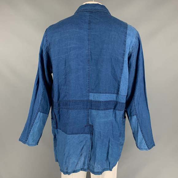 J.S. HOMESTEAD Indigo Patchwork Linen Notch Lapel Coat - Picture 4 of 6